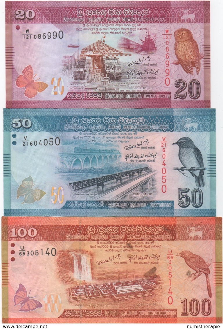 Sri Lanka : Série De 3 Billets 2010 : 20 + 50 + 100 Rupees (état : TB-TB-Moyen) - Sri Lanka