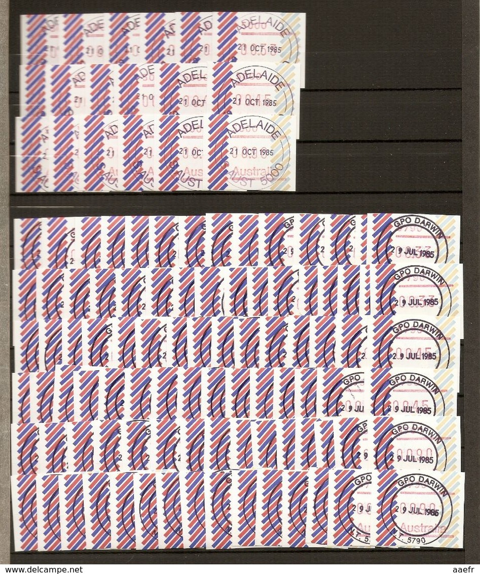 Australie 1985 - Petit Lot De 108 Vignettes ATM D'affranchissement Oblitérées -18 X Adelaïde, 90 X GPO Darwin - Machine Labels [ATM]