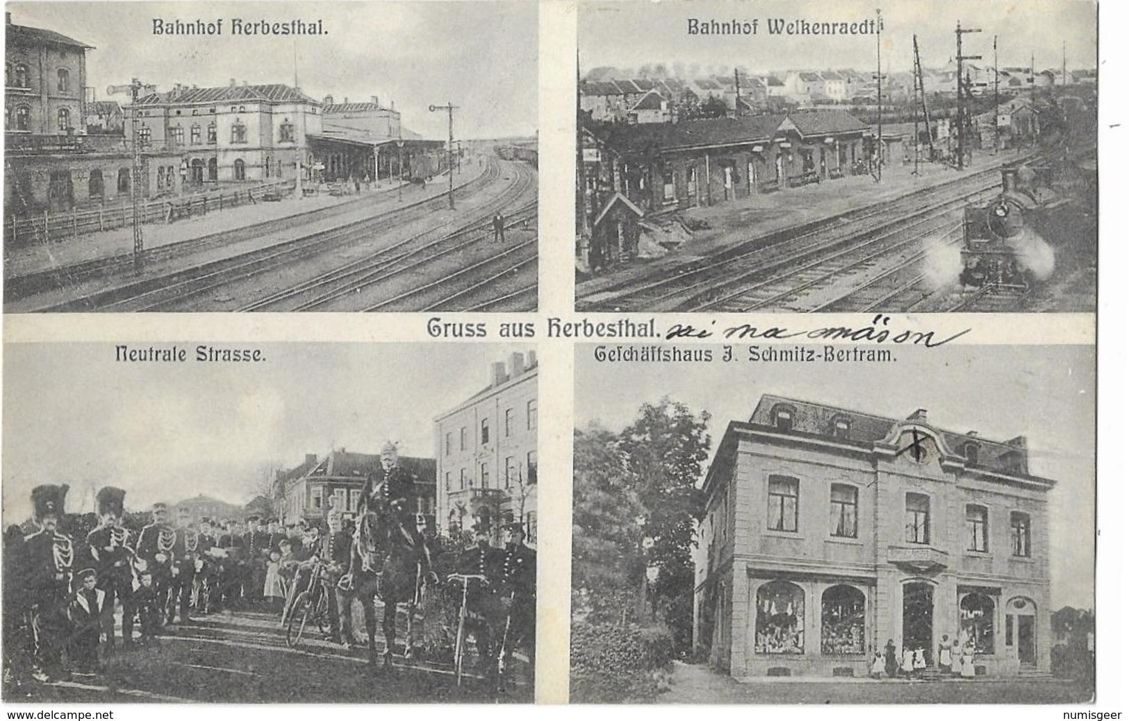 GRUSS Aus HERBERSTHAL-Bahnhof Herbersthal - Bahnhof Welkenraedt - Neutrale Strasse -Gelchäffshaus J. Schmitz-Bertram - Lontzen