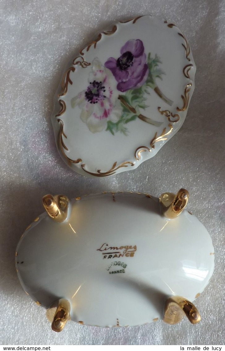 Boite Bonbonnière Ovale Porcelaine Limoges Motif Fleurs - Limoges (FRA)