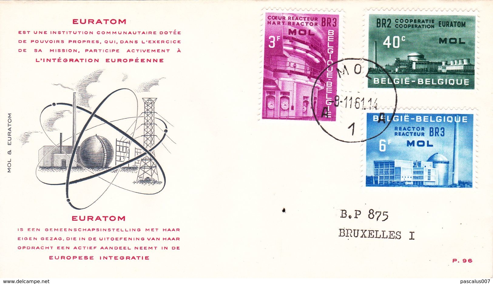 B01-173 BELG.1961 1195 1197 FDC   EUROTOM Mol 2.25€ - 1961-1970