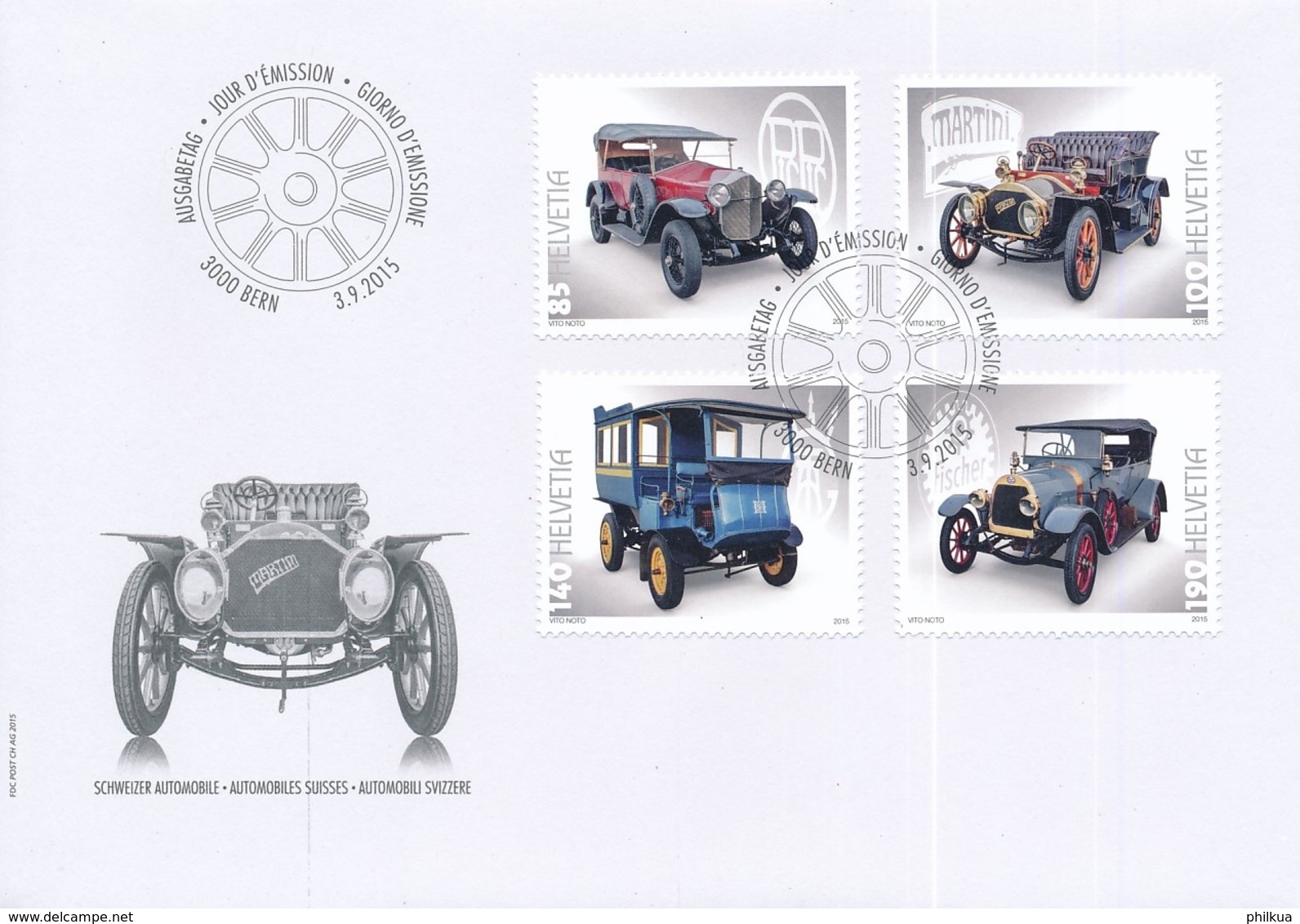 FDC, 1556-1559,3. September 2015  - Sondermarken Schweizer Automobile ! Timbres Speciaux Automobiles Suisses - FDC