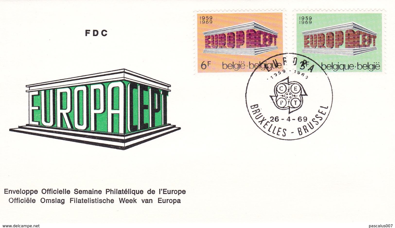 B01-173 BELG.1969 1489 à 1490 FDC Europa Cept  Bruxelles Brussel 2.95€ - 1961-1970