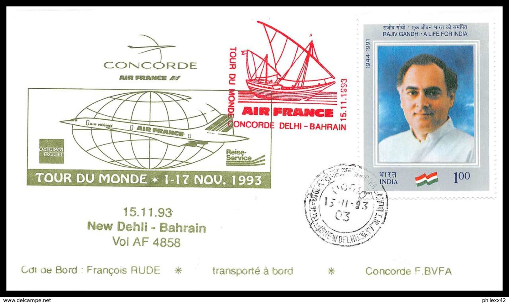 0026 Concorde Tour Du Monde 15/11/1993 New Delhi - Bahrain Lettre Premier Vol First Flight Airmail Cover Luftpost - Concorde