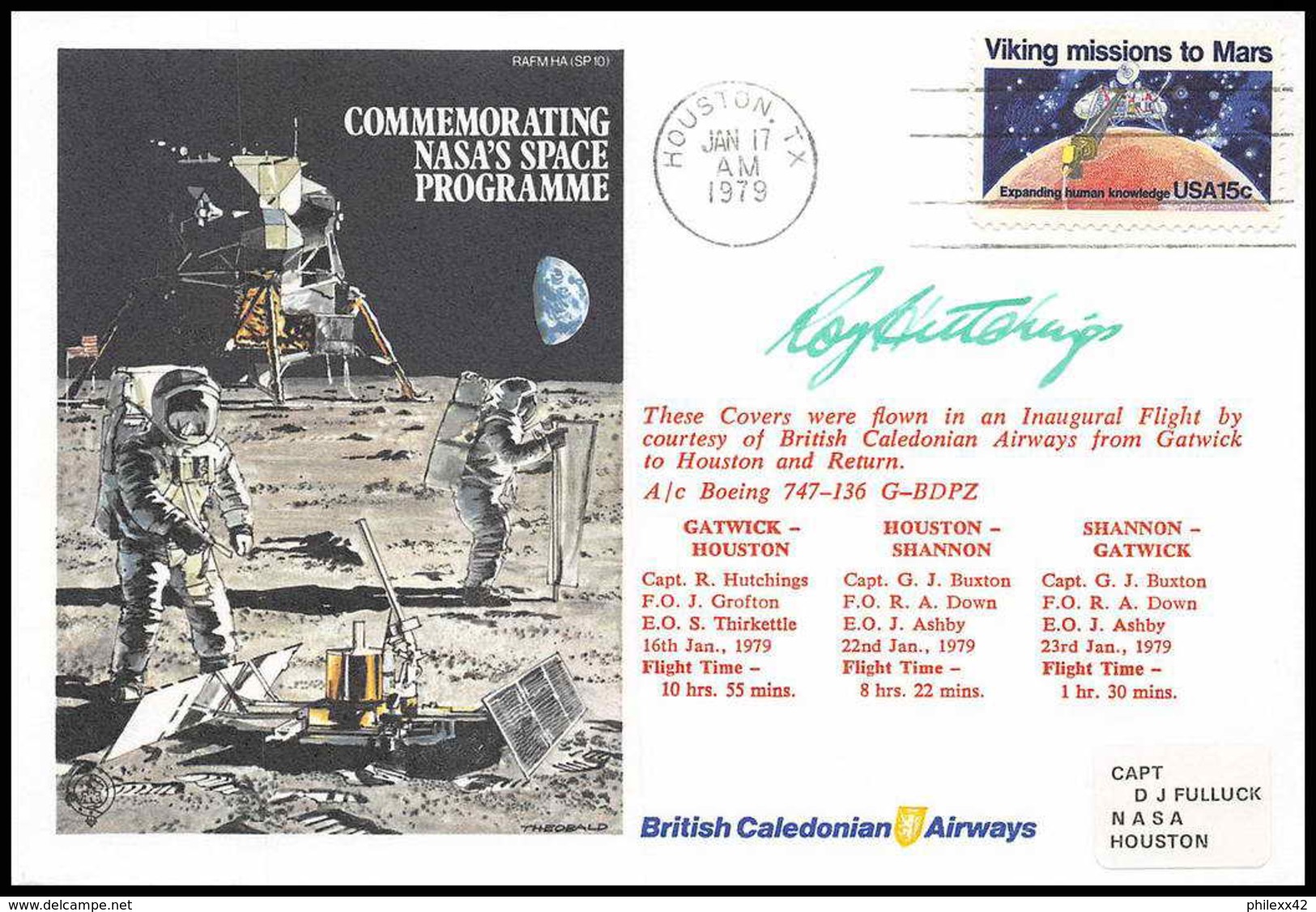 0722 Espace (space) Lettre (cover) Signé (autograph) Usa Commemorating Nasa's Space Programme 17/1/1979 Gatwick Airport - Etats-Unis
