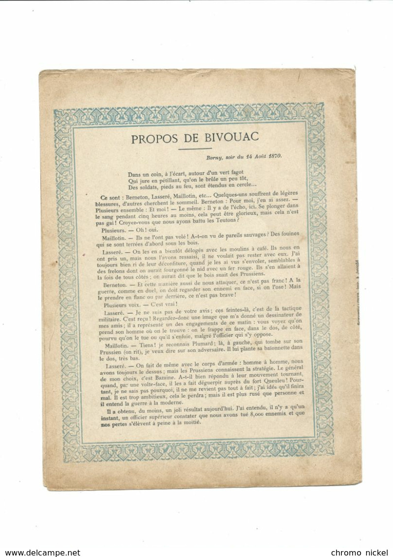 Propos De Bivouac Anecdotes Militaires 1870 Didactique Protège-cahier Couverture 220 X 175 Bien - Coberturas De Libros