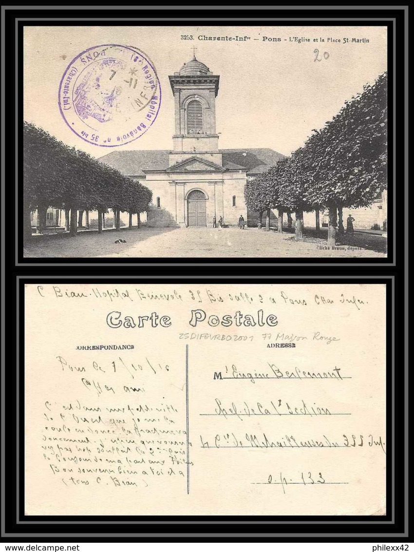 42949 Hopital Benevole N°35 Bis 1916 Pons Eglise Carte Postale (postcard) Guerre 1914/1918 War Ww1 - Guerre De 1914-18