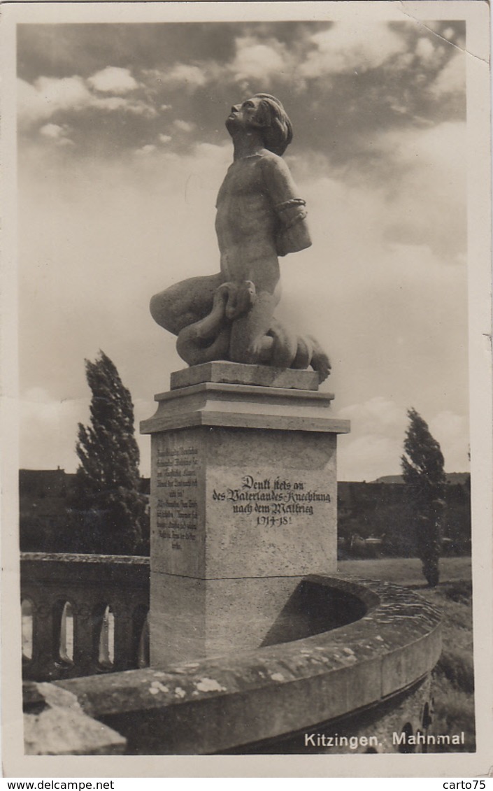 Allemagne - Kitzingen - Mahnmal - Postmarked 1934 - Timbre Taxe - Arts Sculpture Homme Enchaîné - Kitzingen