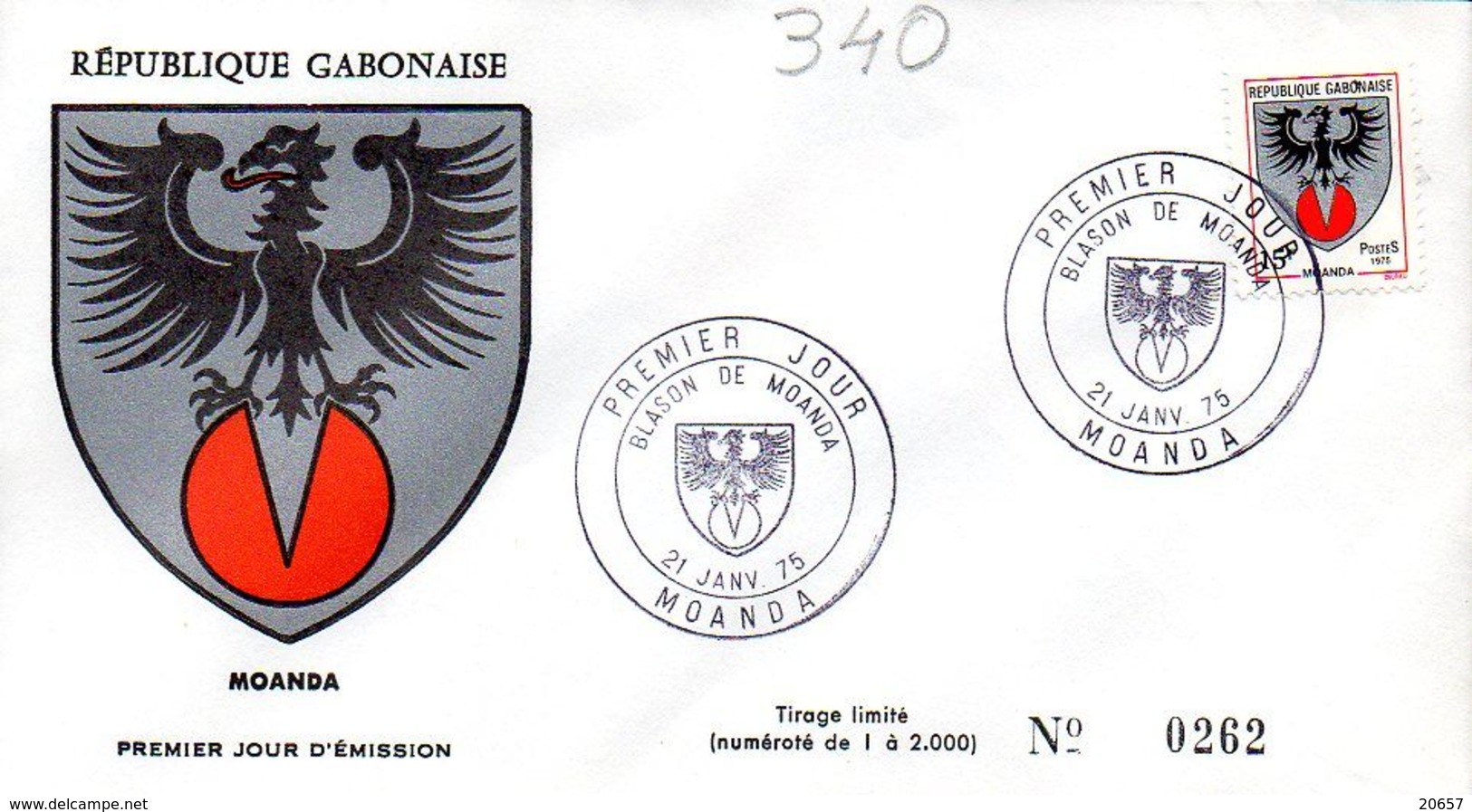 GABON 0340 Fdc Moanda, Aigle, Coat Of Arm, Blason Cachet Illustré - Covers