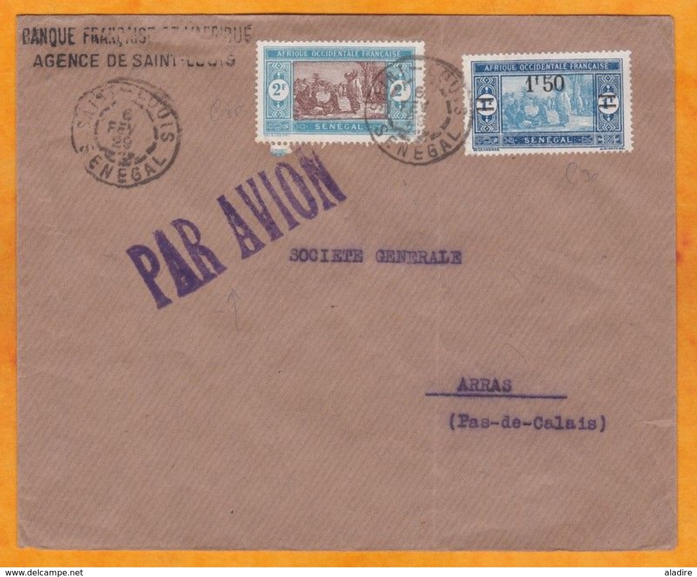 1929 - Enveloppe Par Avion Précurseur De Saint Louis Du Sénégal Vers Arras, France - Ligne Mermoz - Dakar Toulouse - Lettres & Documents