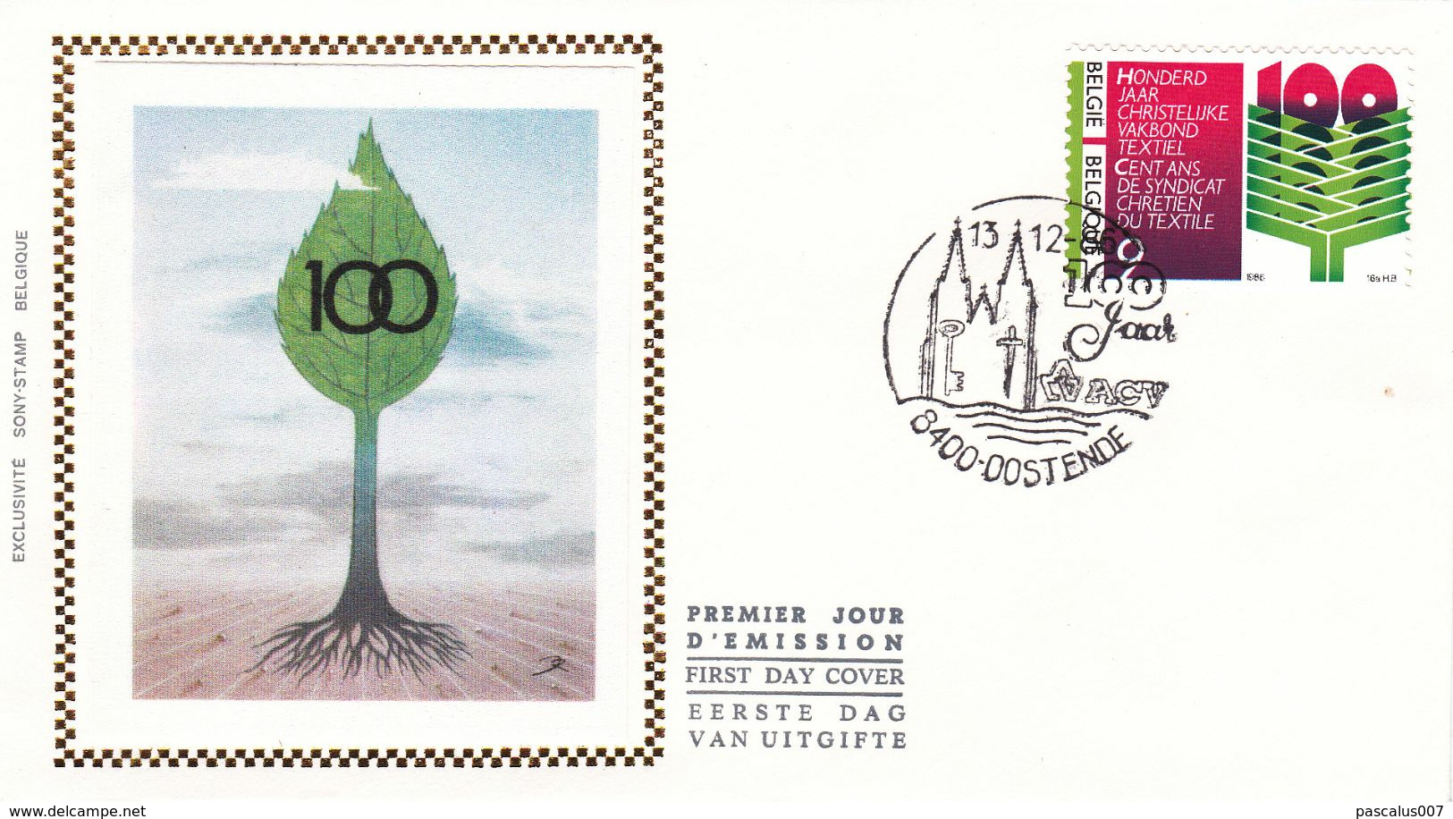 BELG.1986 2238 & 2239 FDC Zijdesoie (Oostende)  Christelijk Syndicalisme  Syndicalisme Chréstien 5€ - 1961-1970