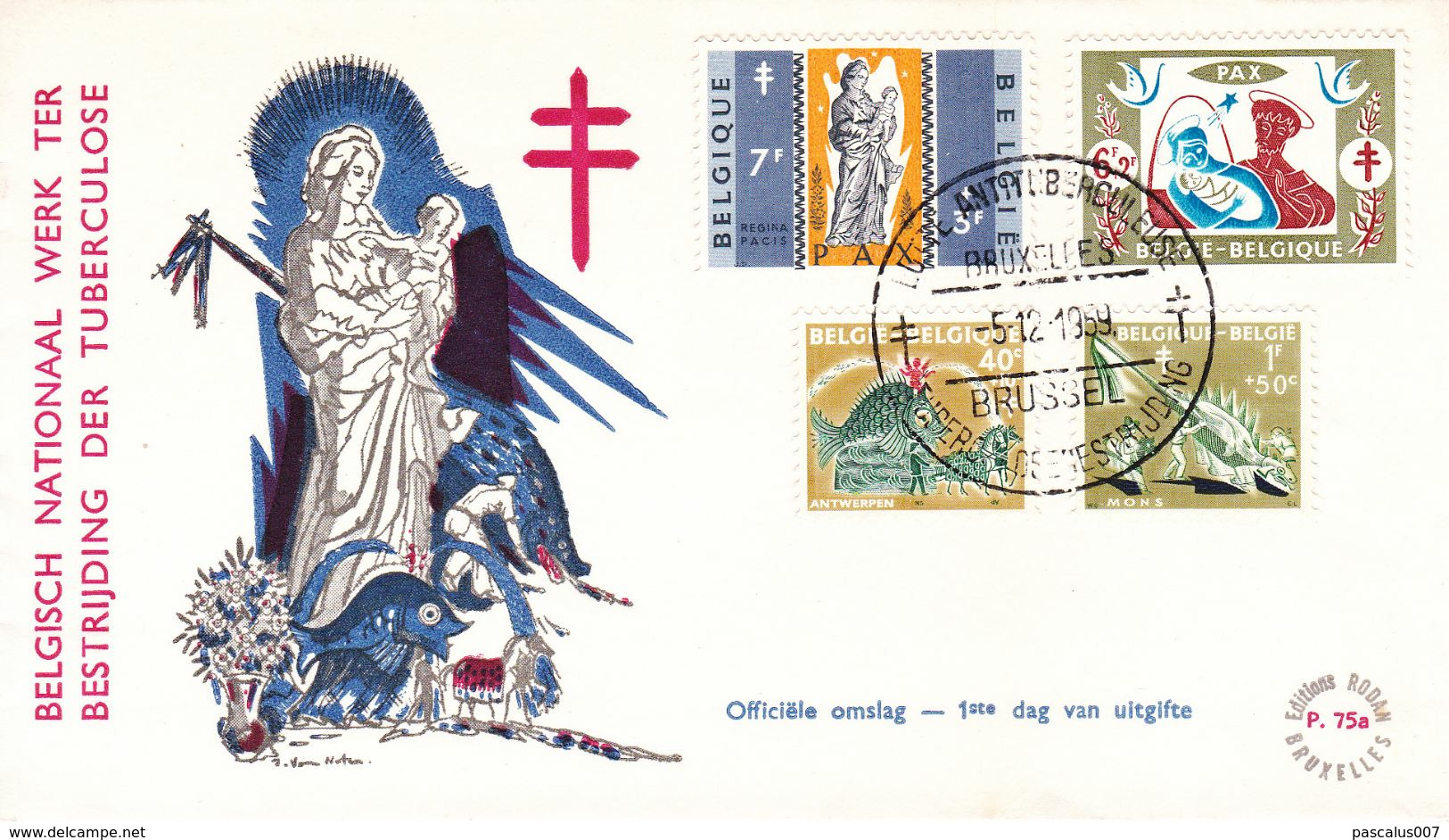 B01-174 BELG.1959 1114 1115 1119 & 1120 FDC   Antiteringszegels,Belgische Legenden  Antituberculeux ,folklore Belges3.75 - 1961-1970