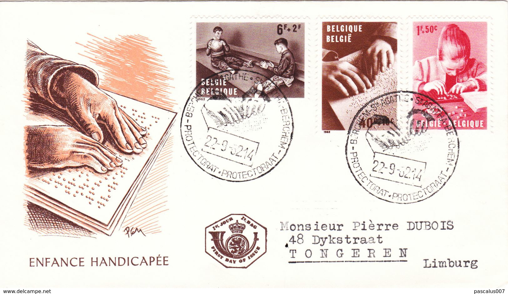 B01-174 BELG.1962 1225-1230 FDC   Het Gehandicapte Kind  L'enfant Handicapé  4.5€ - 1961-1970