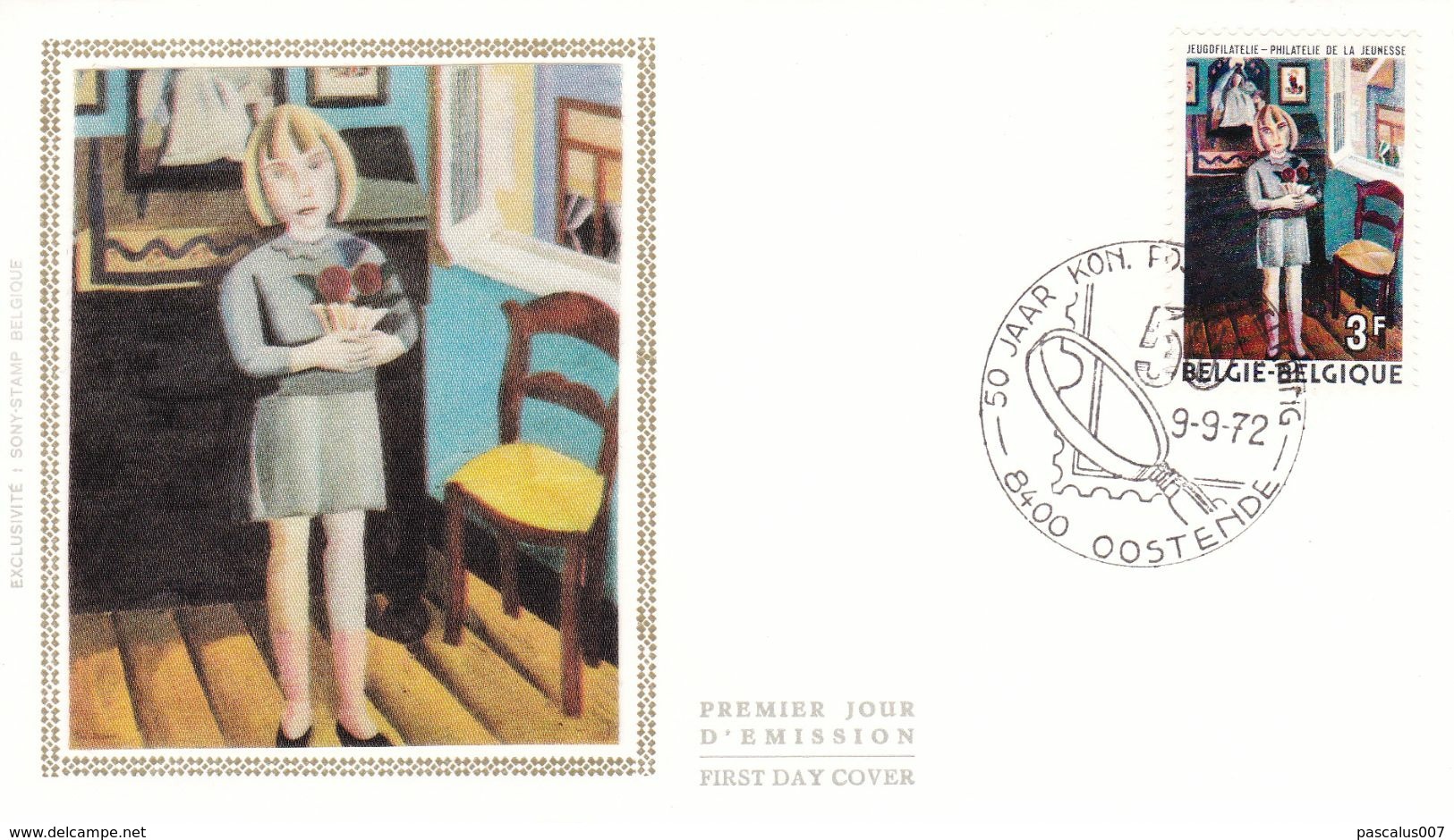 B01-174 BELG.1972 1638 FDC' Soie-zijde 8400 Oostende Tableau Gustave De Smet 1877 1943 Fille 1.25€ - 1961-1970