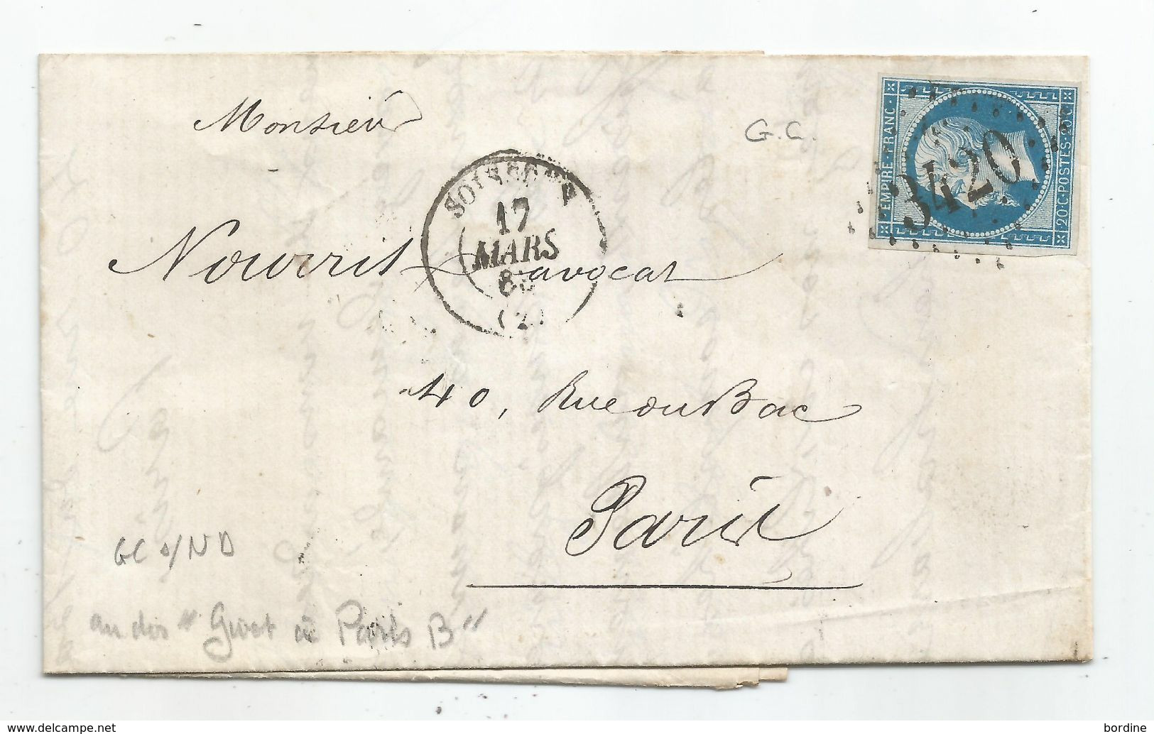 - AISNE - SOISSONS - GC.3420s/TPND N°14 + Càd Type 15 - 1863 - RARE - 1853-1860 Napoleon III