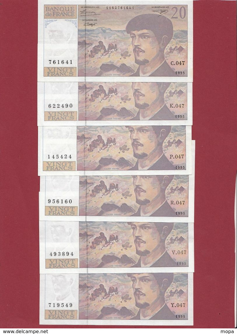 20 Francs "Debussy" 1995 ---état Voir Scan---11 Billets ---ALPH C.047 à O.048---Lot N °1 - 20 F 1980-1997 ''Debussy''