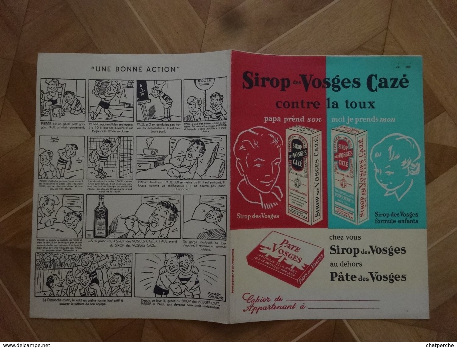 ANCIEN PROTÈGE-CAHIER SIROP DES VOSGES CAZE CONTRE LA TOUX PÂTE PHARMACIE - Schutzumschläge