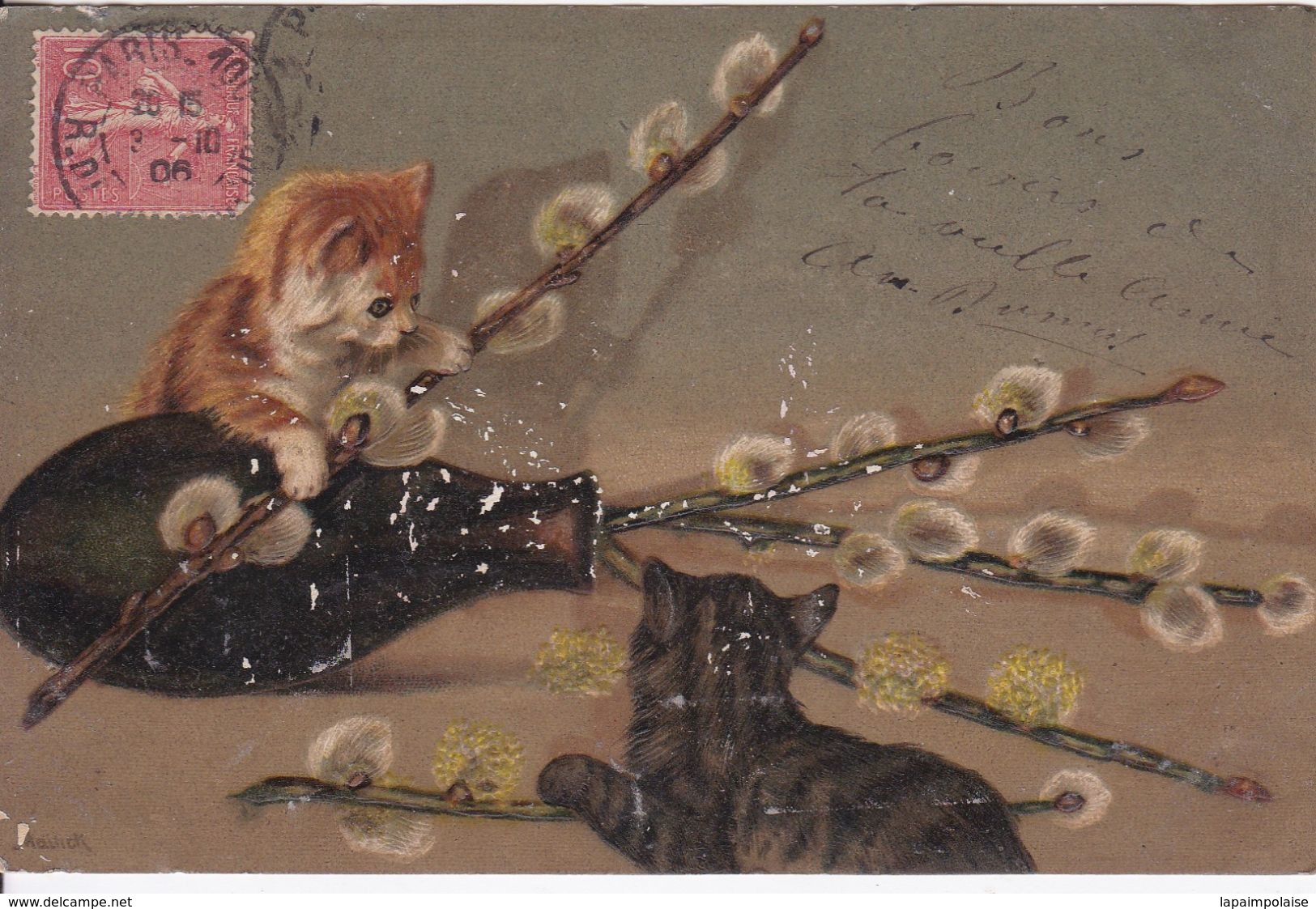 Cartes Postales Thèmes Illustrateur Chatons  Ayant Fait Tomber Un Vase Et Jouant Avec Les Fleurs Précurseur 1906 WW 5653 - Zsolt