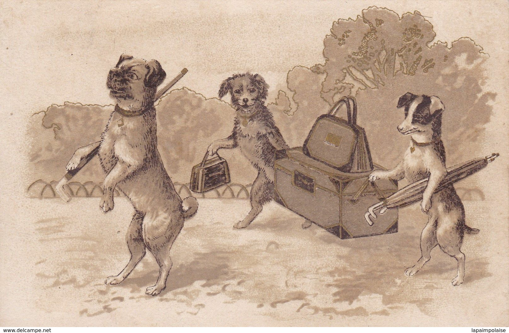 Cartes Postales Thèmes Illustrateur Chiens Humanisés 3 Chiens Départ En Vacances Valise Sac Canne Précurseur - Zsolt