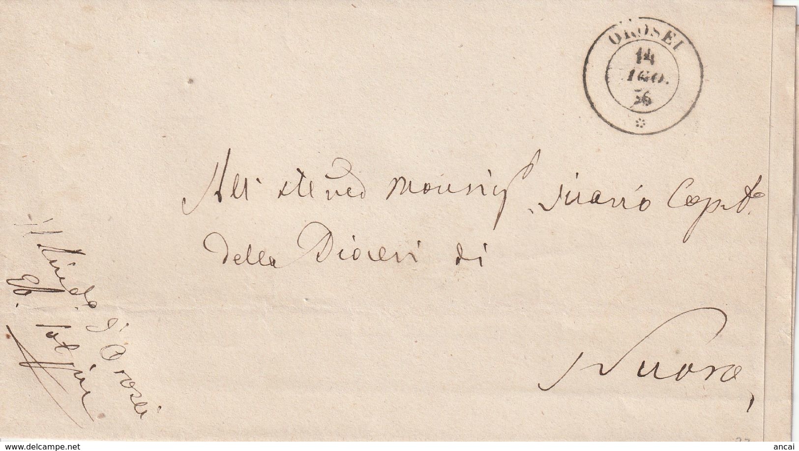 Orosei. 1856. Annullo Doppio Cerchio OROSEI, Su Lettera In Franchigia, Senza Testo - 1. ...-1850 Prefilatelia