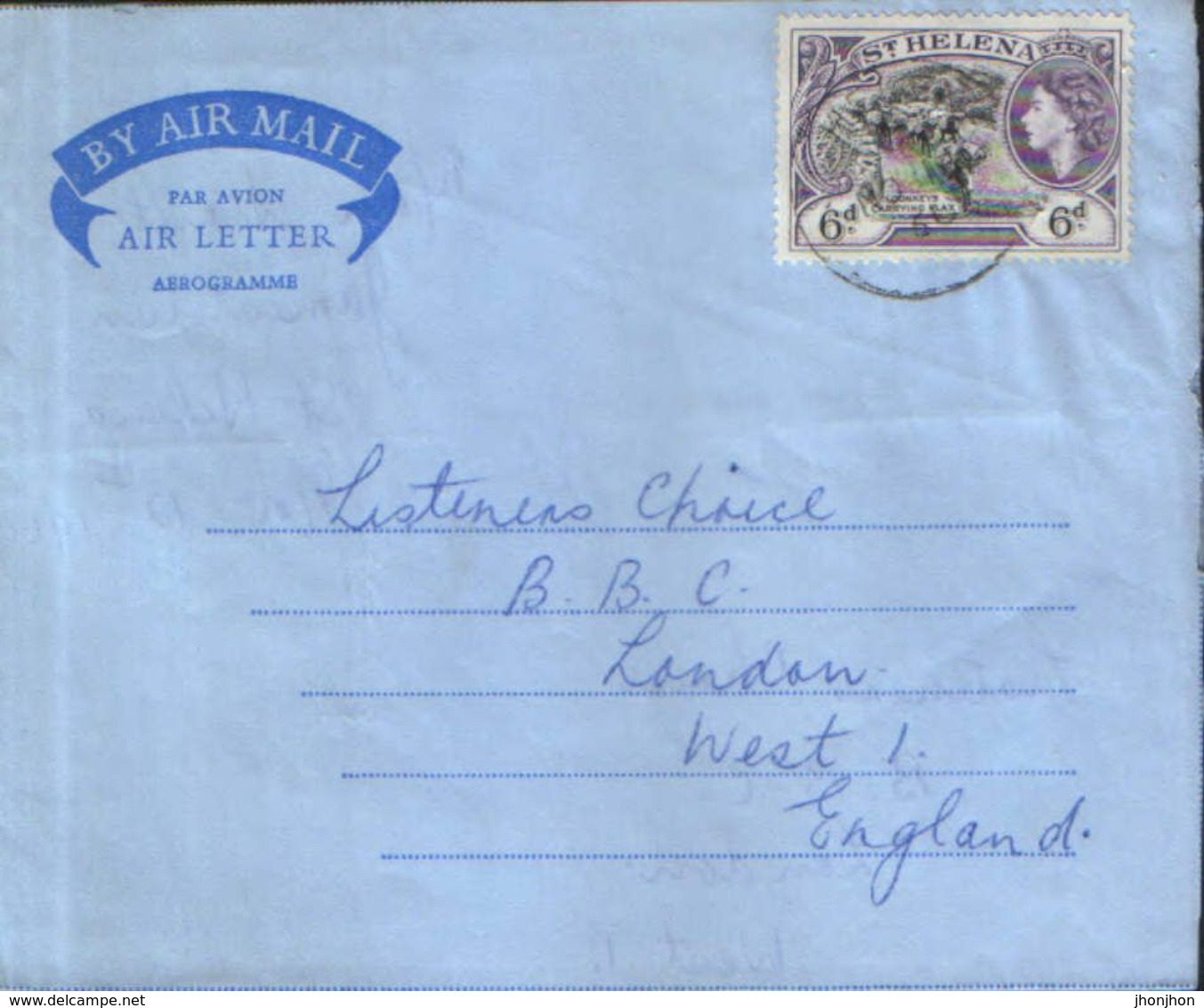 Saint  Helena - Aerogram, Circulated To England In 1966, With Stamp Donkeys Carrying Flax - Saint Helena Island