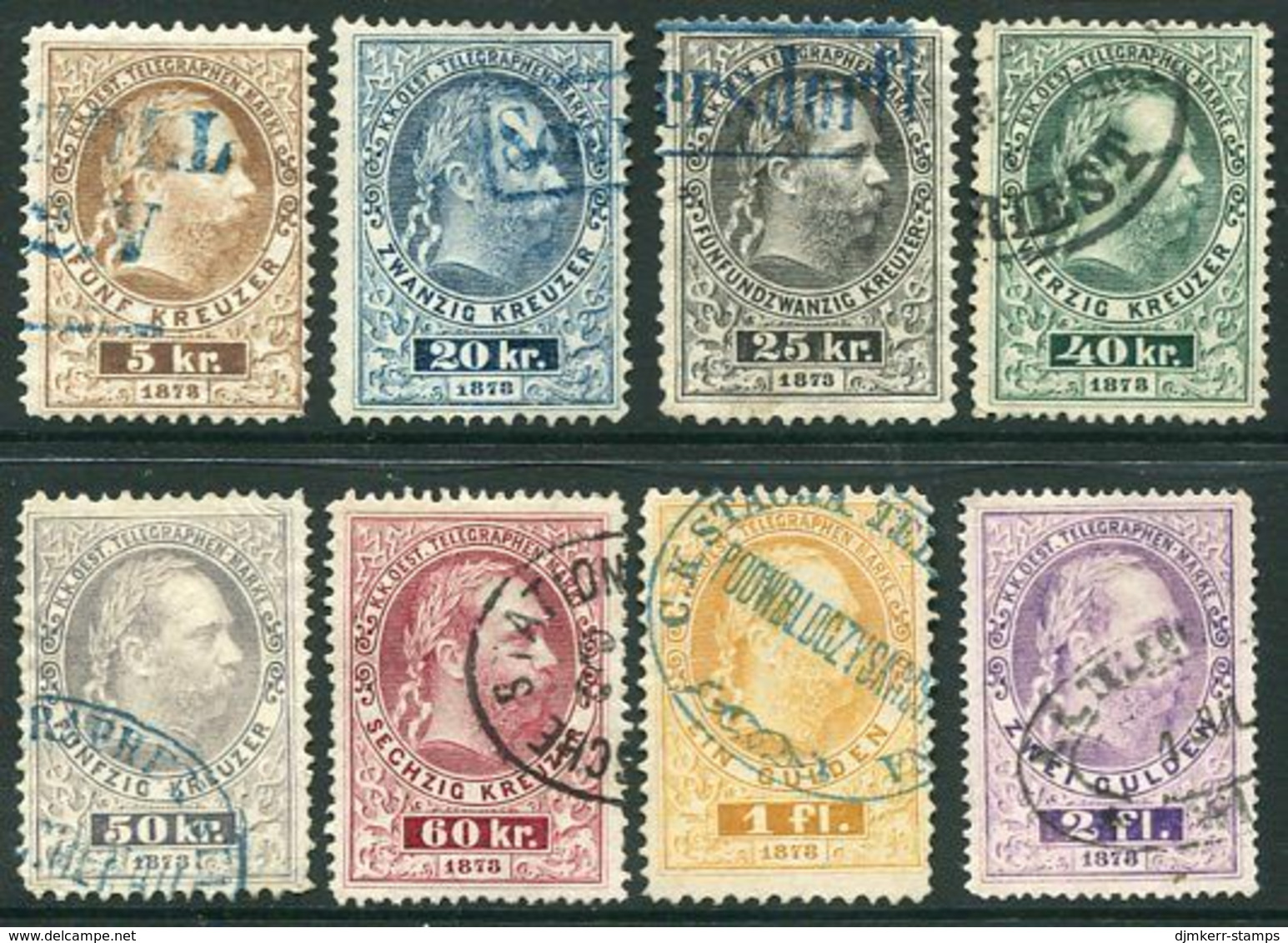 AUSTRIA 1874 Telegraph Engraved Set Of 8, Used.  Michel 10-17. - Telegrafo