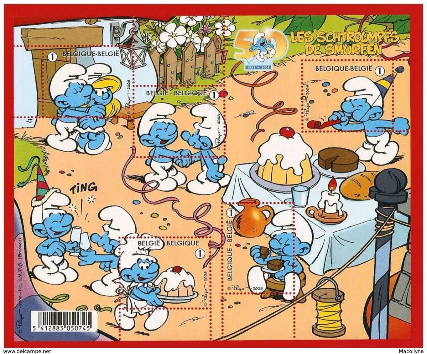 BLOK 159** Postfris 50 Jaar Smurfen  3809/13**  / Les Schtroumpfs  / The Smurfs / Peyo - 1961-2001