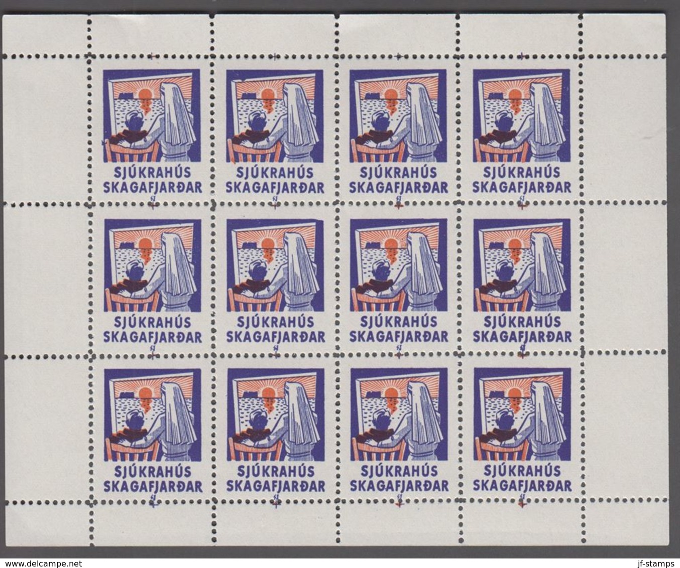 1957. ISLAND. SJUKRAHUS SKAGAFJARDAR. Complete Sheet With 12 Seals.  () - JF365054 - Other & Unclassified