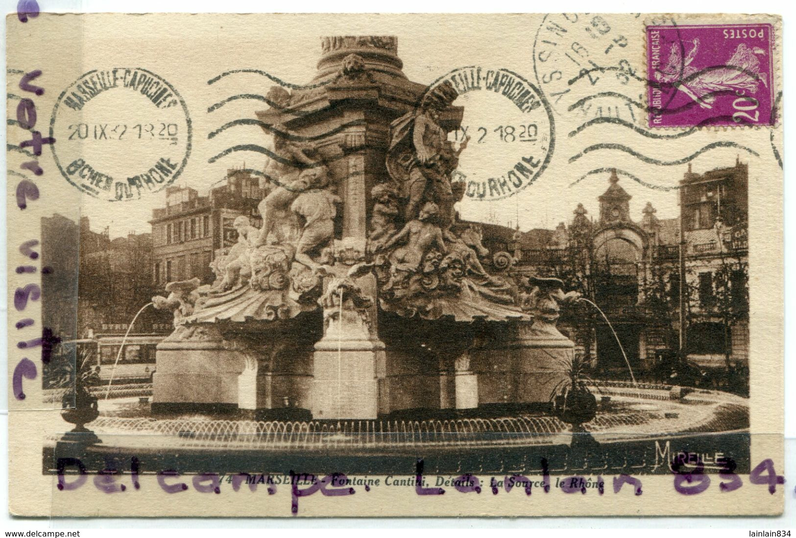 - 74 - Marseille - Fontaine Cantini, La Source, Le Rhône, Cliché Peu Courant, écrite, 1932, épaisse, TBE, Scans. - The Canebière, City Centre