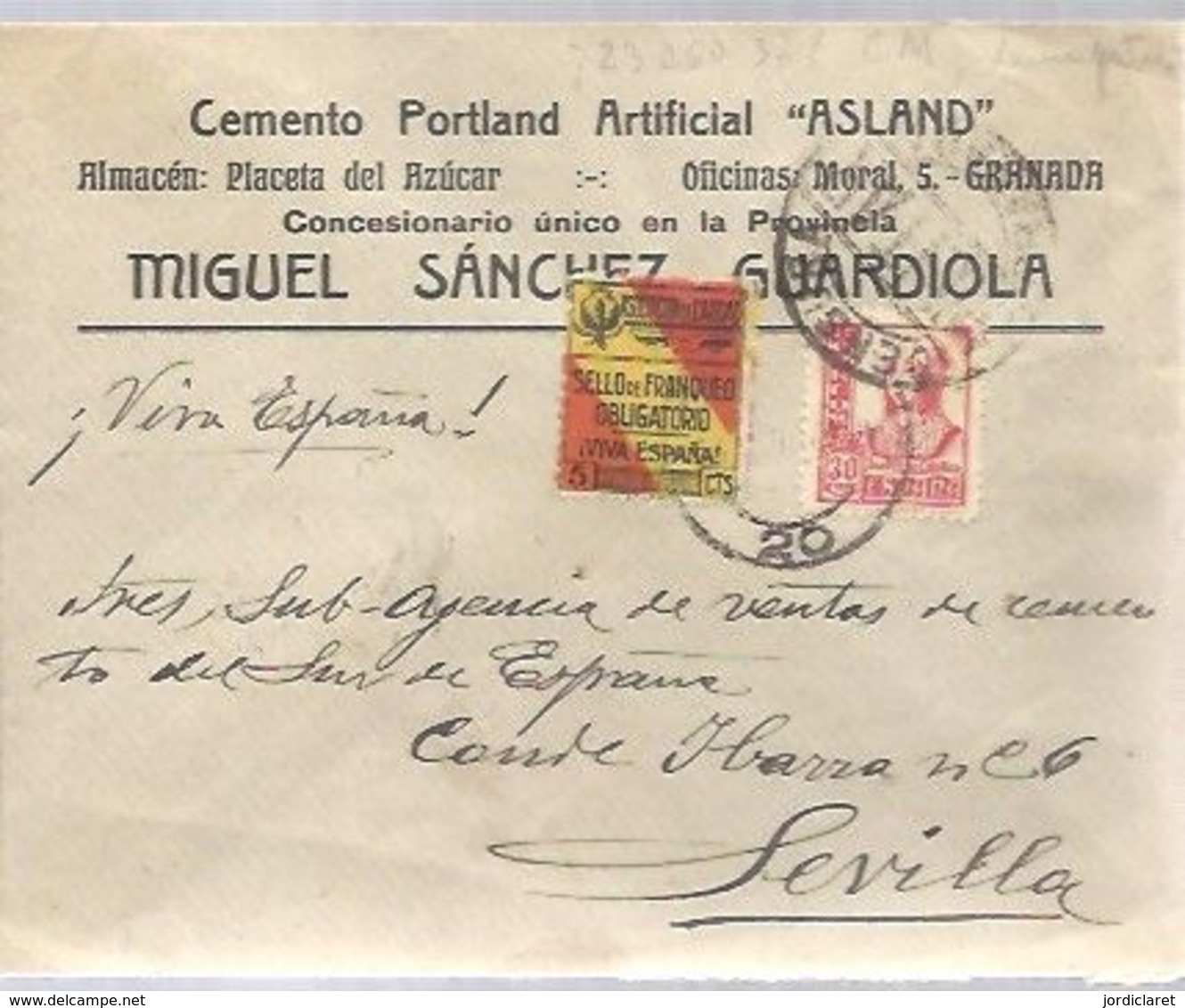 CARTA COMERCIAL 1937 VIÑETA   CENSURA GRANADA - Briefe U. Dokumente
