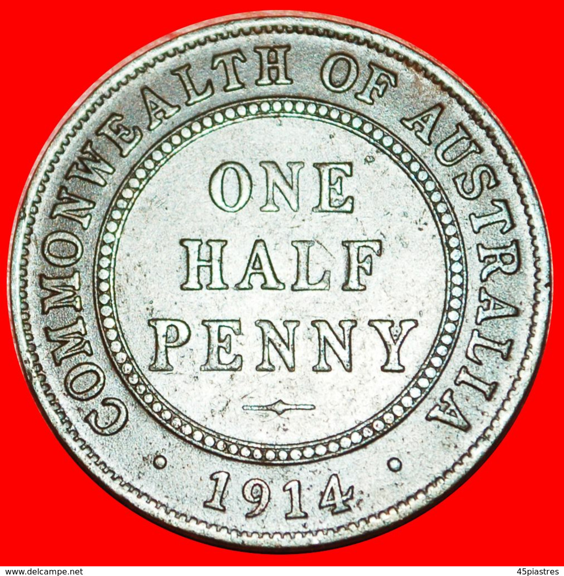 · GREAT BRITAIN: AUSTRALIA ★ 1/2 PENNY 1914 UNCOMMON! George V (1911-1936) LOW START★ NO RESERVE! - ½ Penny