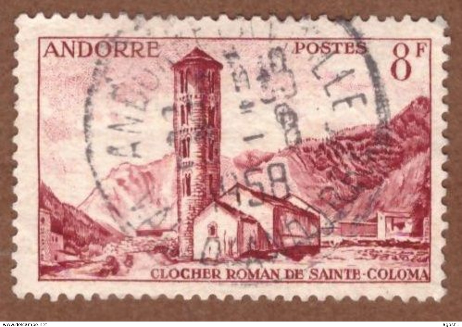 AND007 ANDORRA FRANCESE 1955 NR 143 VEDUTE CHIESA DI S. COLOMA 8 FRANCHI USATO - Used Stamps