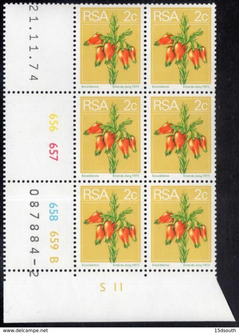 South Africa - 1974 2nd Definitive 2c Heath Control Block (1974.11.21) Pane B (**) # SG 349 , Mi 448 - Blocks & Sheetlets