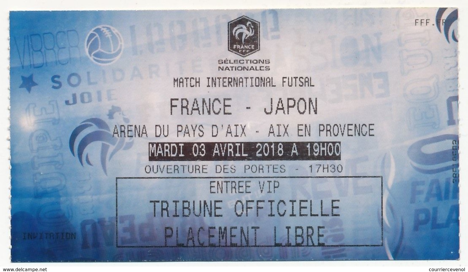AIX EN PROVENCE - Match International Futsal - Tribune Officielle - Mardi 3 Avril 2018 - Tickets - Vouchers