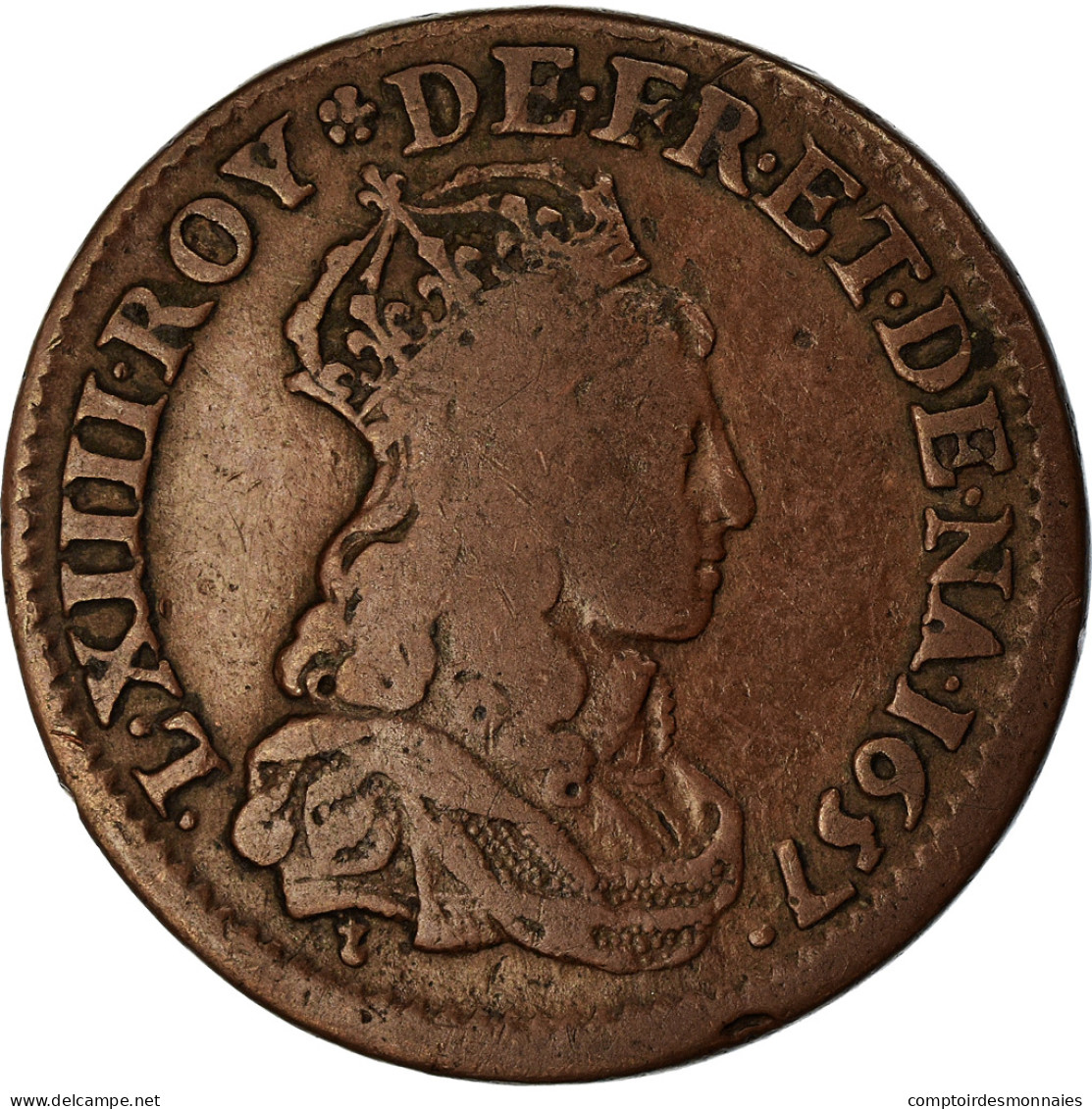 Monnaie, France, Louis XIV, Liard, 1657, Corbeil, Fautée, Double Avers, TB+ - 1643-1715 Louis XIV Le Grand