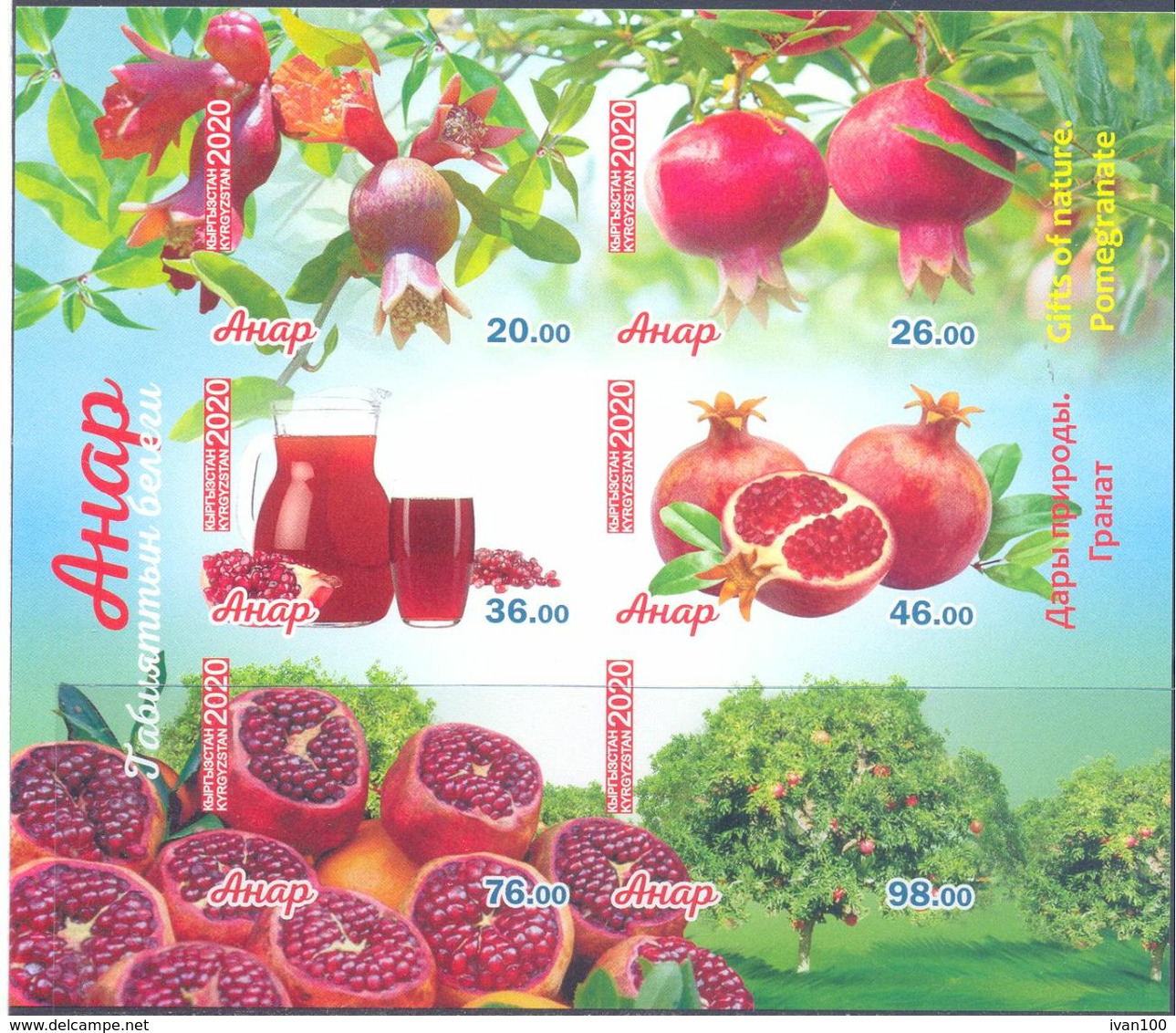 2020. Kyrgyzstan, Pomegranate, S/s Imperforated, Mint/** - Kyrgyzstan