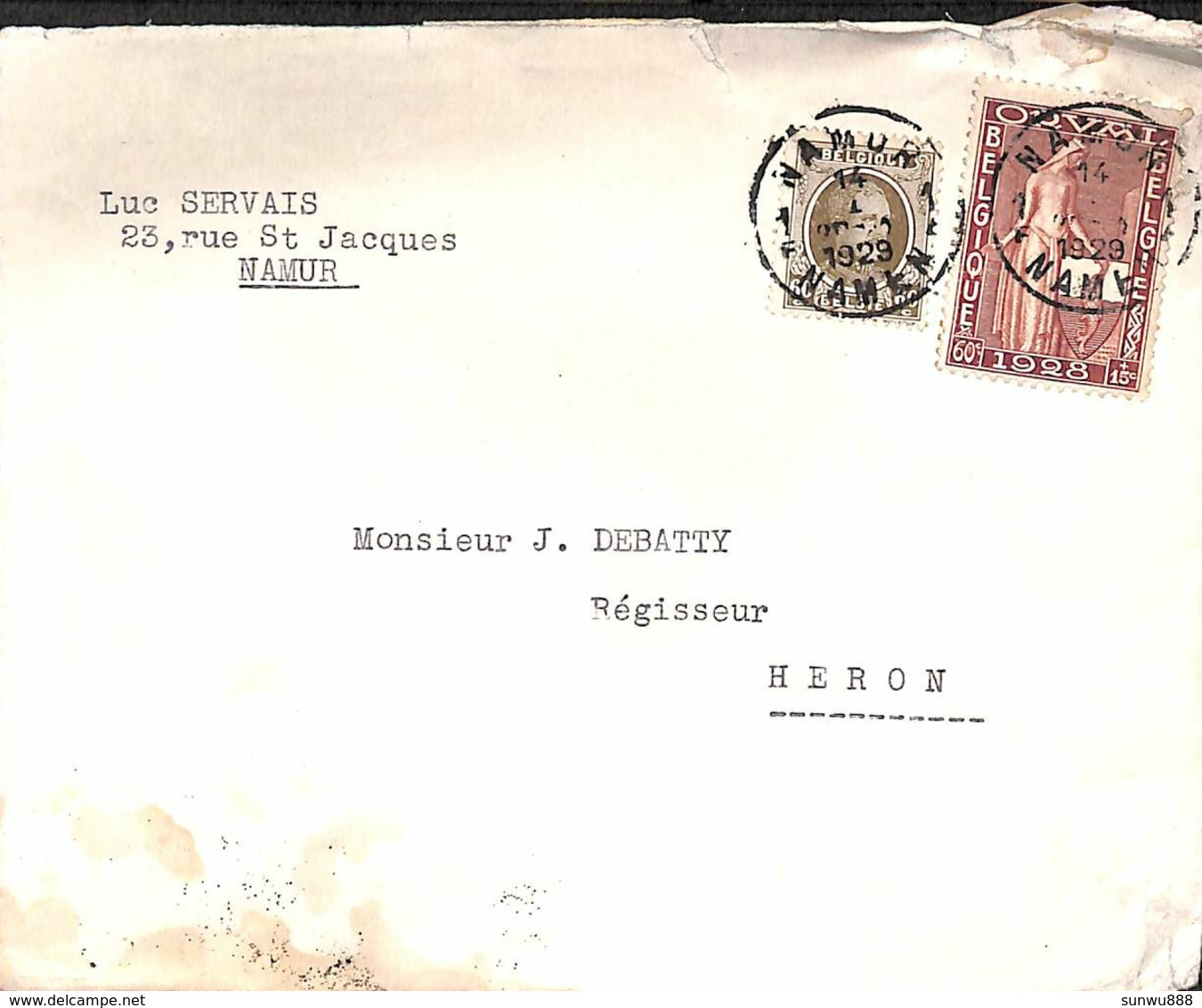 Enveloppe Namur Pour Héron 1929 Timbres Orval - 1900 – 1949