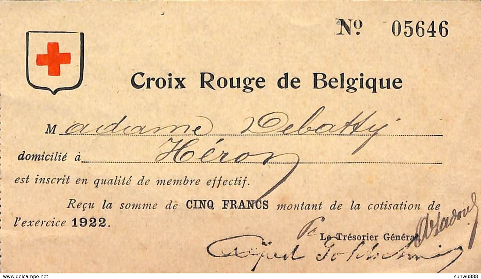 Croix Rouge De Belgique - Carte De Membre 1922 (timbres) - 1900 – 1949