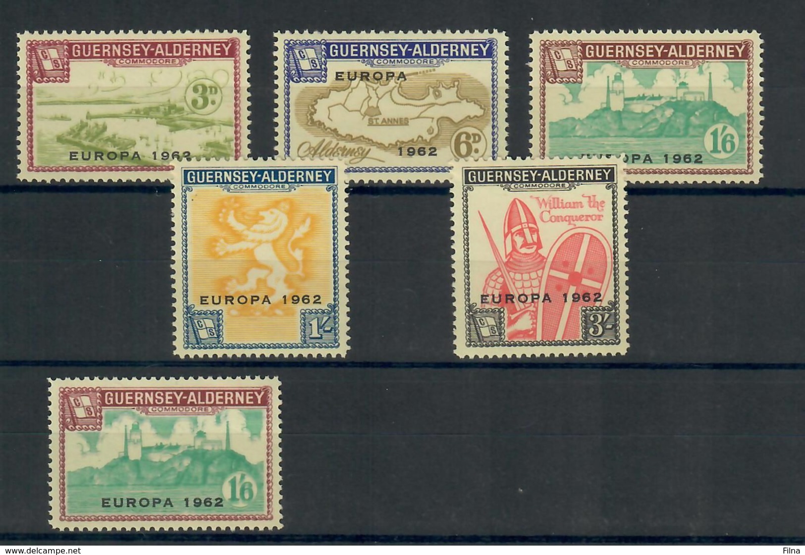 GRAN BRETAGNA 1962  EUROPA - GUERNSEY ALDERNEY SERIE COMPLETA + 1 VALORE CON VARIETA' DOPPIA STAMPA VERDE-   MNH** - Local Issues