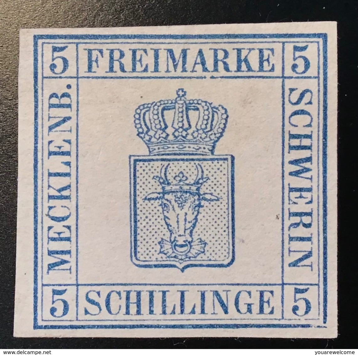 Mecklenburg-Schwerin Mi 3 PLATTENFEHLER Ungebraucht SELTEN ! 1856 5S Gepr Jäschke-Lantelme BPP(rare Unused Variety XF ! - Mecklenburg-Schwerin