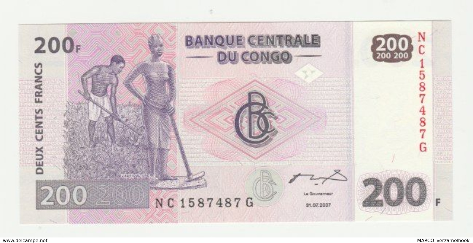 Banknote Banque Centrale Du Congo 200 Francs 2007 UNC - República Democrática Del Congo & Zaire