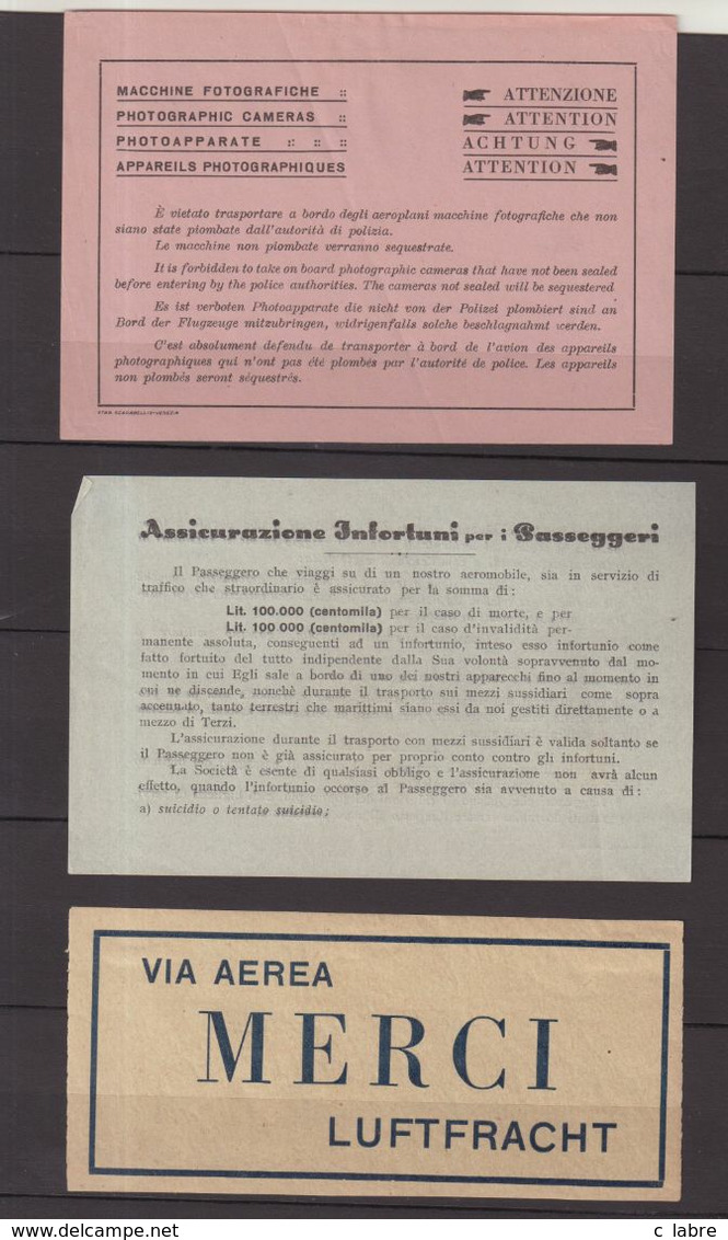 ITALIE : LAI . LINEE AEREE ITALIANE . ETIQUETTES ET DEUX FASCICULES . - Etichette Da Viaggio E Targhette