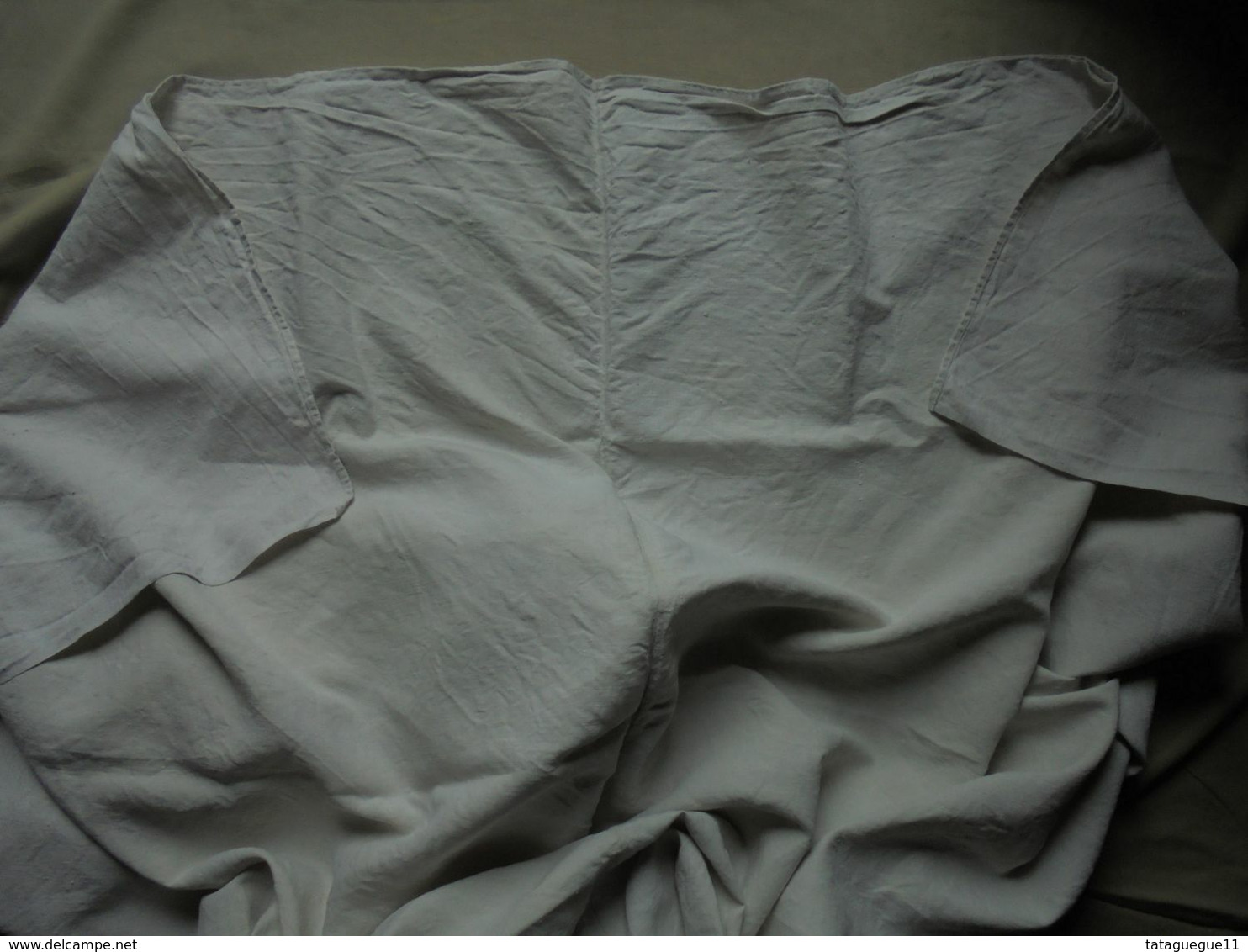 Ancien - Drap Toile De Coton 2 Pans Réunis Années 40 - Sabanas/Cubrecamas