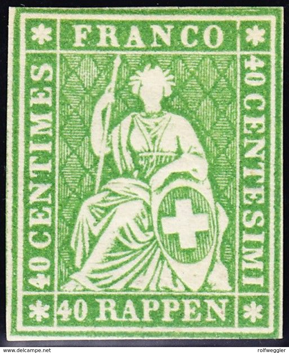 1862 40 Rp Strubel Marke Grün Vollrandig Ungebraucht Mit Originalgummi. Signiert Sowie Fotoattest Weid, Nr. 20561. KAT - Unused Stamps