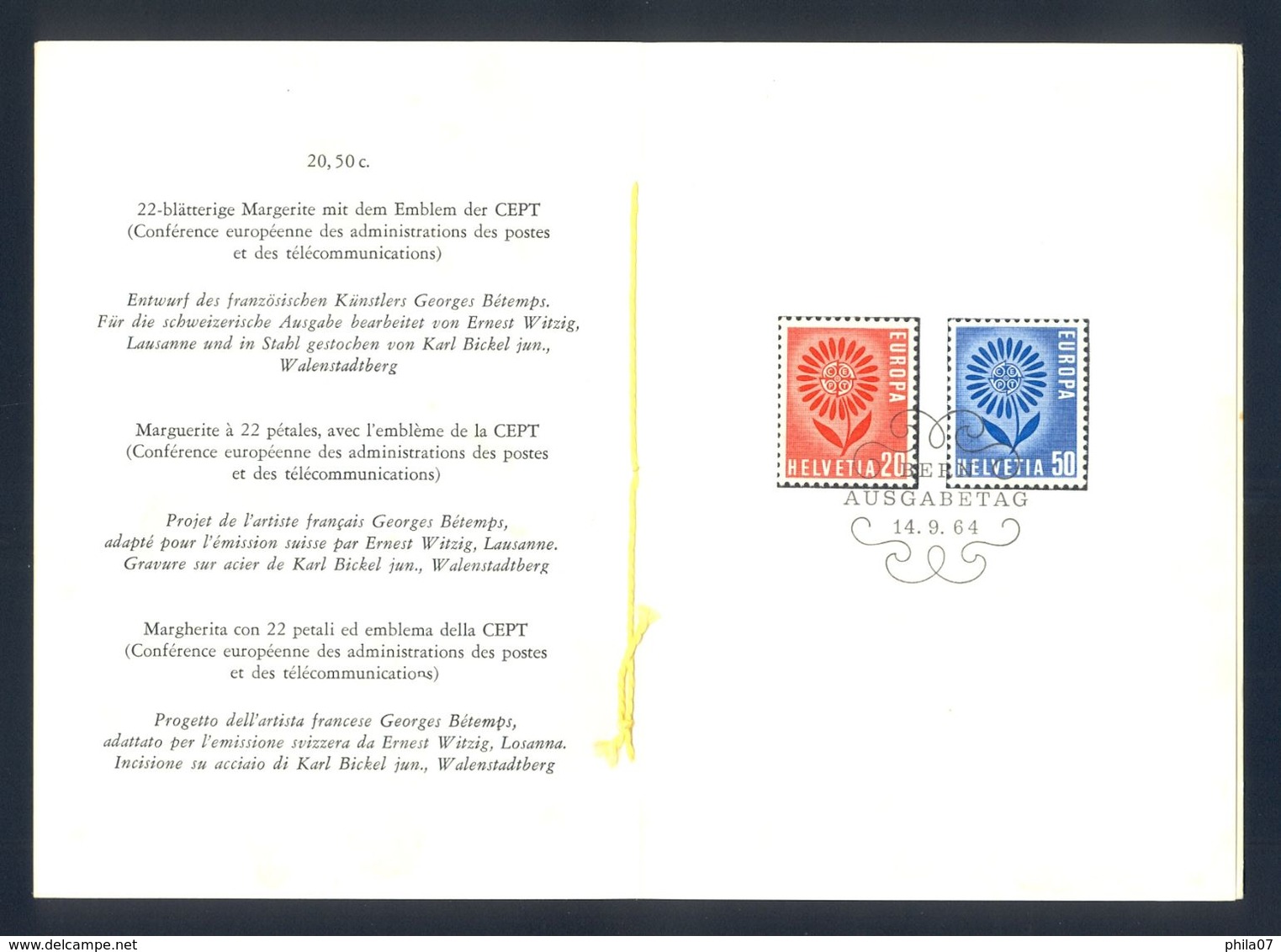 SWITZERLAND - Sondermarken 1964, Timbres Speciali Francobolli Speciali Europa-CEPT - With Commemorative Cancel - 1964