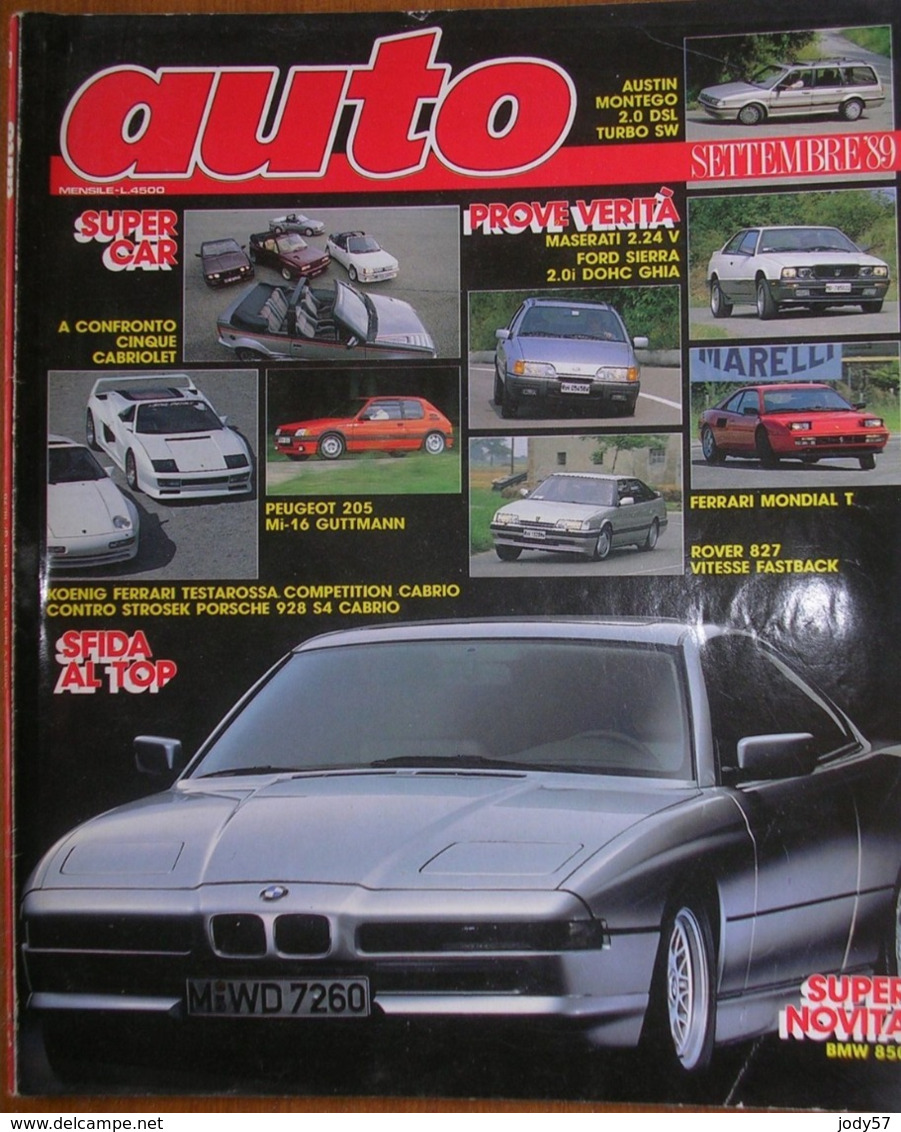 AUTO - N.9 - SETTEMBRE 1989 - ANNO V - ROVER VITESSE 827 - MASERATI 2.24V - FORD SIERRA 2.0 GHIA - NISSAN PATROL - Motori