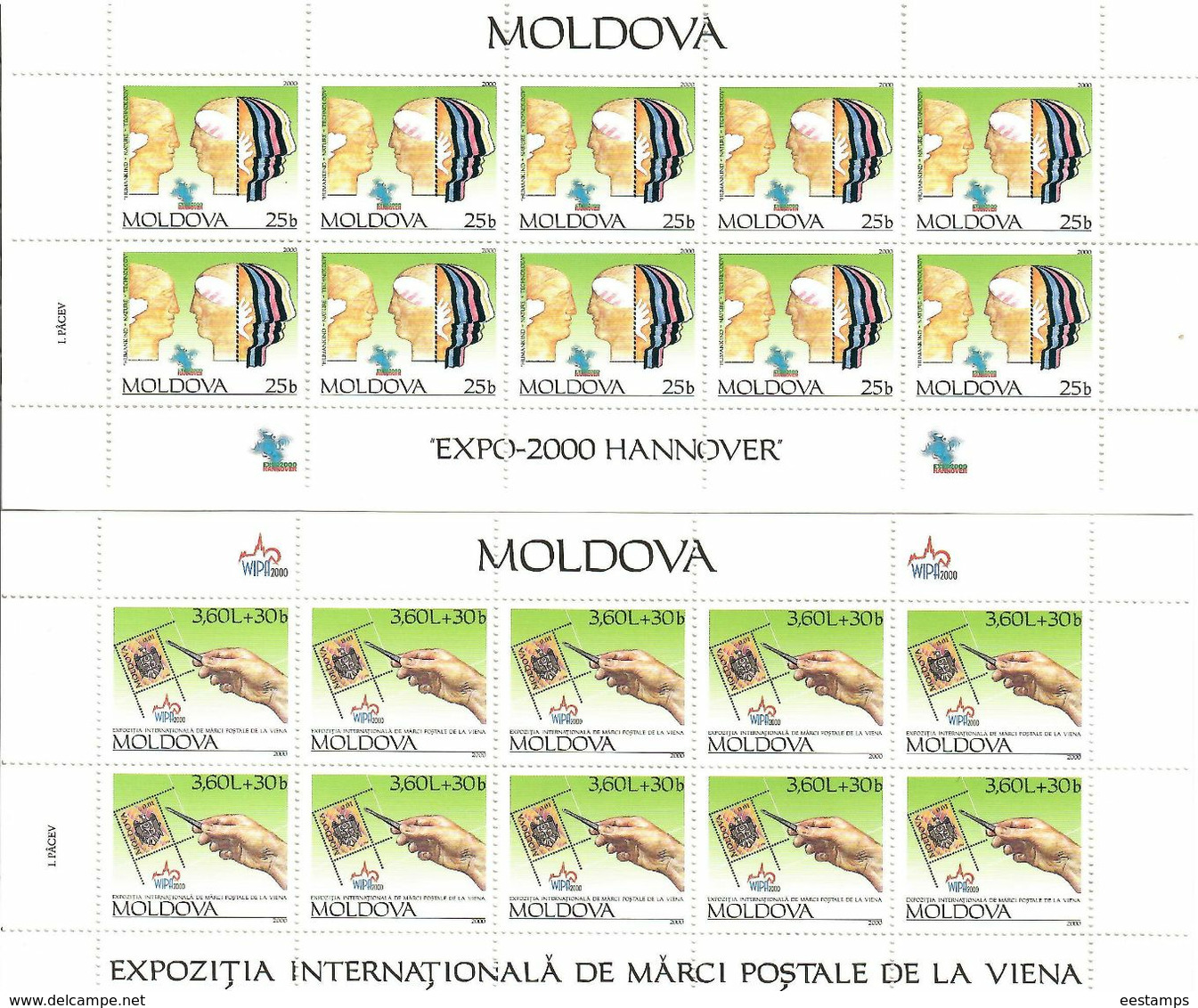 Moldova 2000 . Expo-2000 Hannover, WIPA-2000. 2 M/S Of 10 .  Michel # 364-65 KB - Moldavie