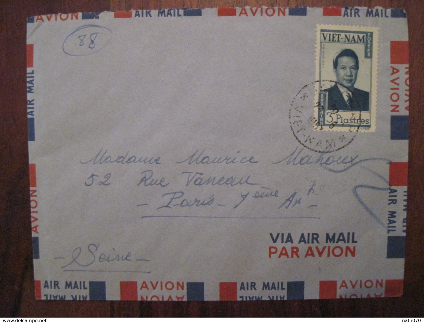 Viet Nam 1951 France Saigon Indo Chine Enveloppe Cover Air Mail Indochine Vietnam - Viêt-Nam