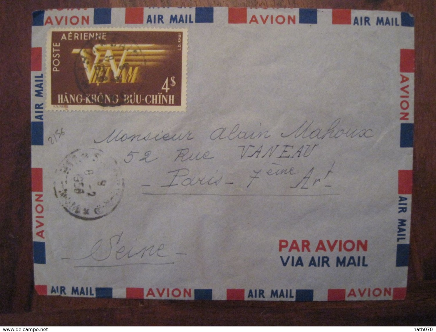 Viet Nam 1956 France Saigon Indo Chine Enveloppe Cover Air Mail Indochine Vietnam Par Avion Colonie - Viêt-Nam