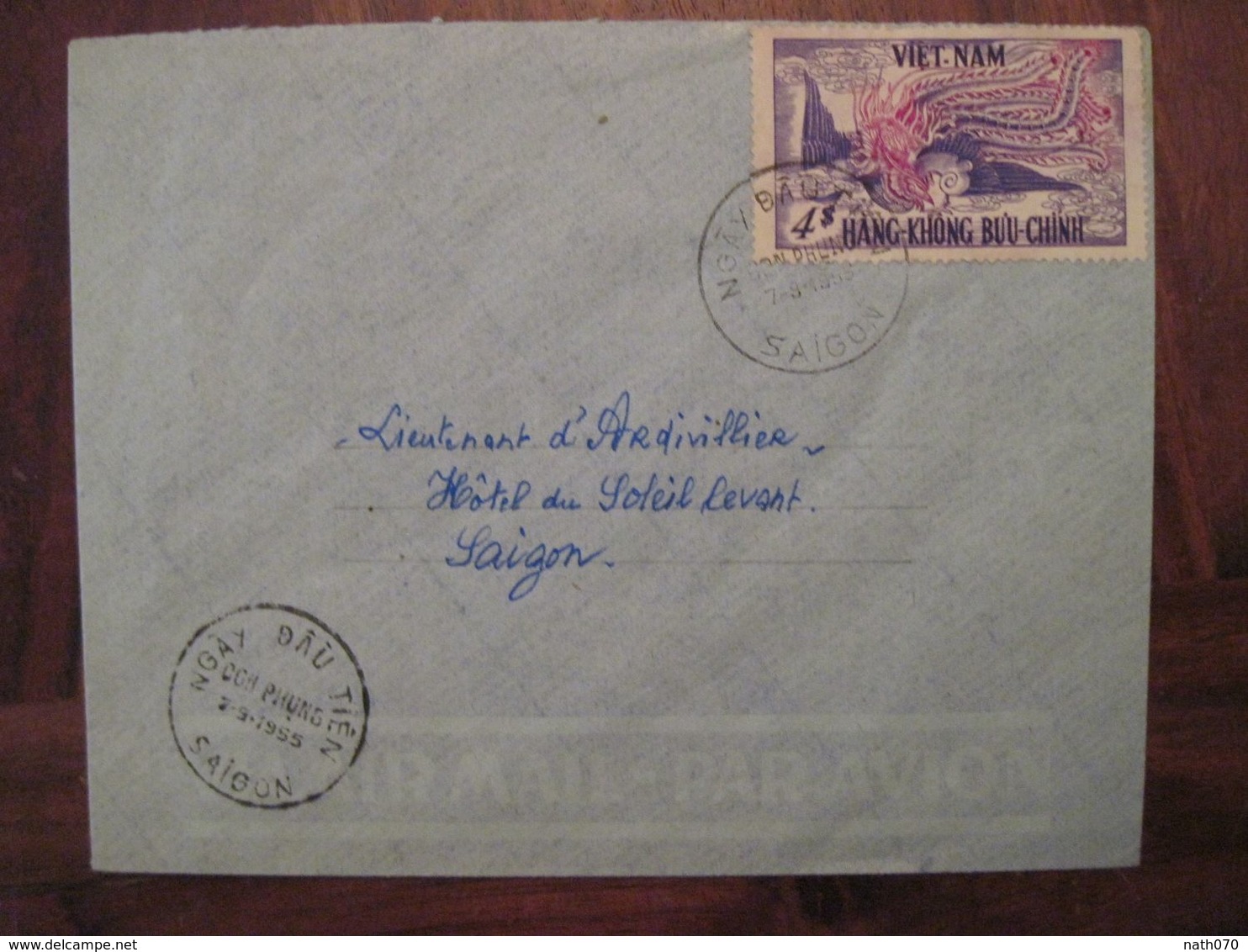 Viet Nam 1955 Rare Tad Cachet Ngay Dau Tien Saigon Indo Chine Enveloppe Cover Air Mail Indochine Vietnam Par Avion - Vietnam